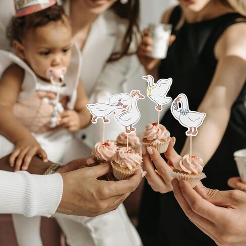 24 Pcs Silly Goose Cupcake Toppers, Cute White Goose Birthday Cake Decorations for Kids Birthday Party Supplies Baby Shower Animal Theme Cake Decor in Saudi Arabia
