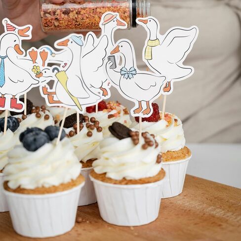 24 Pcs Silly Goose Cupcake Toppers, Cute White Goose Birthday Cake Decorations for Kids Birthday Party Supplies Baby Shower Animal Theme Cake Decor in Saudi Arabia