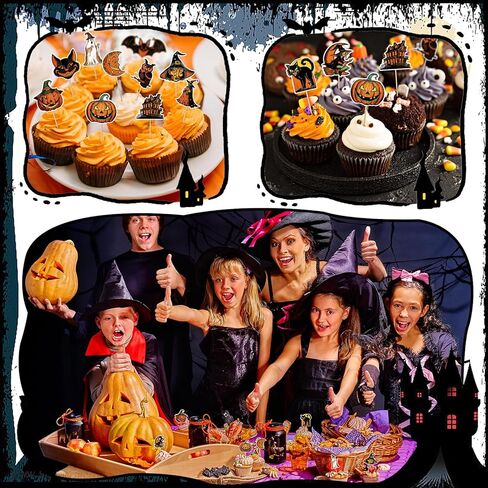 48 Pcs Vintage Halloween Cupcake Toppers Vintage Halloween Decorations Toothpicks for Appetizers Retro Pumpkin Cat Witch Cocktail Picks for Cake Dessert Fruit Food Picks Party Decor in Saudi Arabia