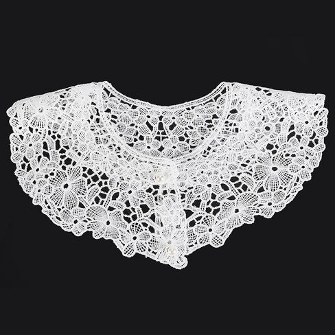 AHANDMAKER White Lace Collar, Embroidered Lace Neckline Collar, Floral Detachable Blouse False Collar Trim with Imitation Pearl Decorative Collar for Costume Sewing Craft Supplies in Saudi Arabia