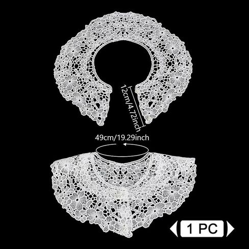 AHANDMAKER White Lace Collar, Embroidered Lace Neckline Collar, Floral Detachable Blouse False Collar Trim with Imitation Pearl Decorative Collar for Costume Sewing Craft Supplies in Saudi Arabia