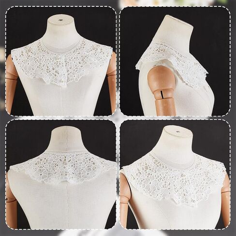 AHANDMAKER White Lace Collar, Embroidered Lace Neckline Collar, Floral Detachable Blouse False Collar Trim with Imitation Pearl Decorative Collar for Costume Sewing Craft Supplies in Saudi Arabia