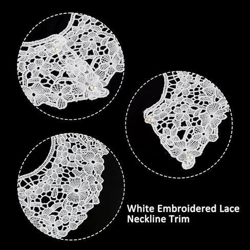 AHANDMAKER White Lace Collar, Embroidered Lace Neckline Collar, Floral Detachable Blouse False Collar Trim with Imitation Pearl Decorative Collar for Costume Sewing Craft Supplies in Saudi Arabia