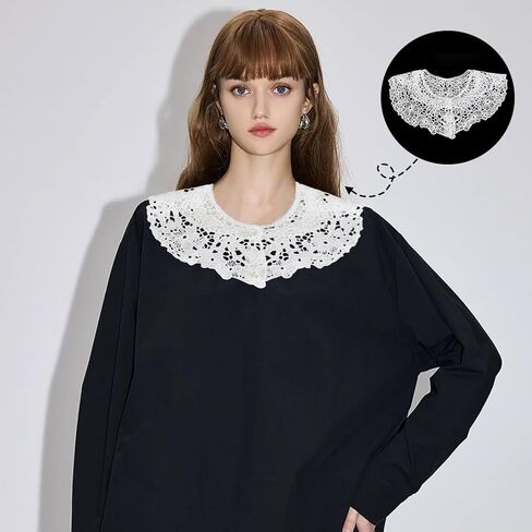 AHANDMAKER White Lace Collar, Embroidered Lace Neckline Collar, Floral Detachable Blouse False Collar Trim with Imitation Pearl Decorative Collar for Costume Sewing Craft Supplies in Saudi Arabia