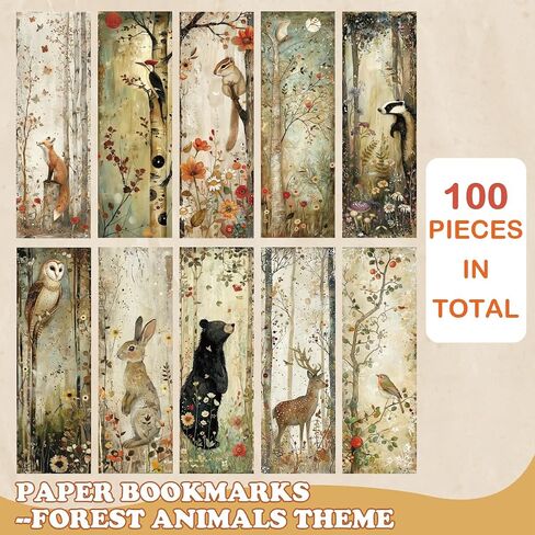 Woodland Animal Bookmarks Gifts - 100 Pcs Bulk Paper Bookmark Set for Reading Women Men, Cute Forest Theme Book Marks with Animal Designs in Saudi Arabia