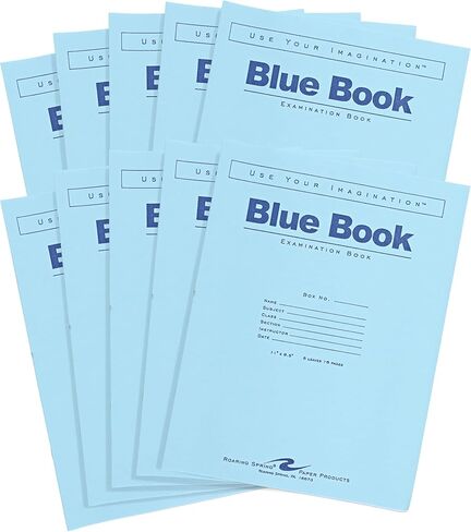 Roaring Spring Exam Blue Books, Case of 600, 8.5" x 7", 8 Sheets/16 Pages, Wide Ruled with Margin, Proudly Made in the USA! in Saudi Arabia
