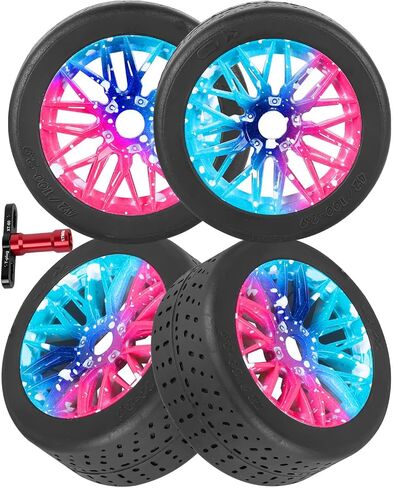 إطارات عجلات RC Rubber لـ 1/8 Typhon 6S BLX ، 1/7 مخالفة 6S BLX ، لا حدود لها ، وعجلات الطرق السريعة 4pcs إطارات إطارات إطارات إطارات ناعمة ، أخضر in Saudi Arabia