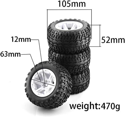 Hifeals 105mm 1/12 1/14 Monster Truck Wheel Rim Tyres For HPI Savagegt-2xs Redcat Volcano-16 ، LC Racing 1/14 EMB-MTH RTR ، (Black & White) in Kuwait