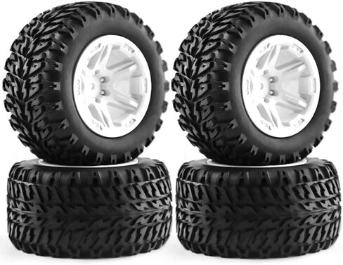 Hifeals 105mm 1/12 1/14 Monster Truck Wheel Rim Tyres For HPI Savagegt-2xs Redcat Volcano-16 ، LC Racing 1/14 EMB-MTH RTR ، (Black & White) in Kuwait