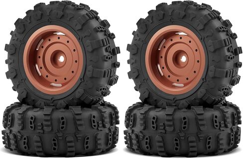 OGRC 1.3" Wheel and Tires Soft Terrain Tires Negative Offset Wheels for 1/18 1/24 SCX24 TRX4M Upgrade RC Crawler Car - 64mm (Orange) in Saudi Arabia