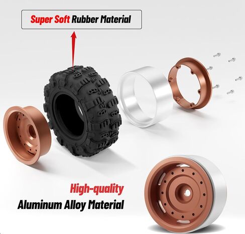 OGRC 1.3" Wheel and Tires Soft Terrain Tires Negative Offset Wheels for 1/18 1/24 SCX24 TRX4M Upgrade RC Crawler Car - 64mm (Orange) in Saudi Arabia
