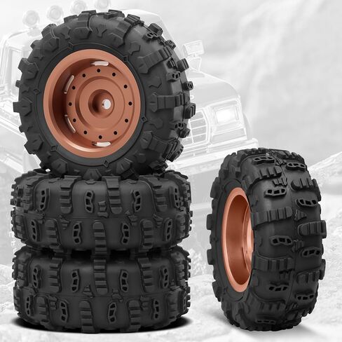 OGRC 1.3" Wheel and Tires Soft Terrain Tires Negative Offset Wheels for 1/18 1/24 SCX24 TRX4M Upgrade RC Crawler Car - 64mm (Orange) in Saudi Arabia