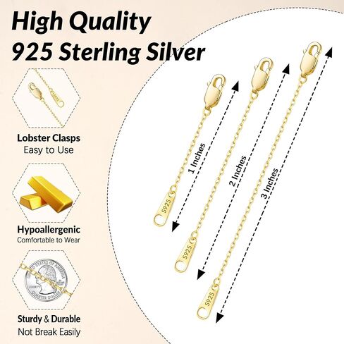 Jewlpire 14k Gold Plated Necklace Extender for Women, Box Chain Extenders for Necklaces, Jewelry Extenders for Necklaces Bracelets Anklets 3 Piece (2", 3", 4") in Saudi Arabia