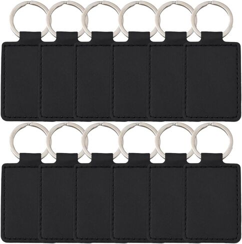 12PCS Black PU Leather Key Fob Holder Rectangular Leather Keychain Blanks with Iron Keyring Blank Double Side Key Pendant Charm Kits Bulk for DIY Craft Present Making Engraving Stamping in Saudi Arabia