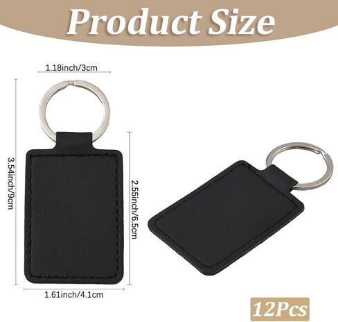 12PCS Black PU Leather Key Fob Holder Rectangular Leather Keychain Blanks with Iron Keyring Blank Double Side Key Pendant Charm Kits Bulk for DIY Craft Present Making Engraving Stamping in Saudi Arabia