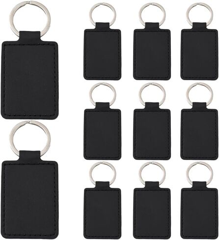 12PCS Black PU Leather Key Fob Holder Rectangular Leather Keychain Blanks with Iron Keyring Blank Double Side Key Pendant Charm Kits Bulk for DIY Craft Present Making Engraving Stamping in Saudi Arabia