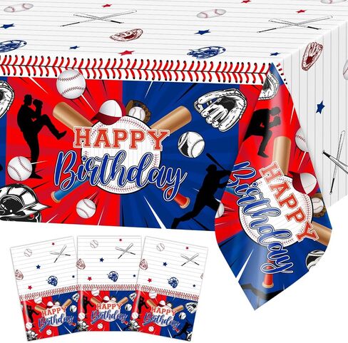 Avezano 3 PCS Baseball Tablecloth البلاستيك 108 × 54 بوصة البيسبول ديكورات حفلات للأطفال للأطفال يغطي طاولة الأولاد مستطيلة الحدث الرياضي ديكور حفلة عيد ميلاد in Saudi Arabia