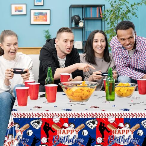 Avezano 3 PCS Baseball Tablecloth البلاستيك 108 × 54 بوصة البيسبول ديكورات حفلات للأطفال للأطفال يغطي طاولة الأولاد مستطيلة الحدث الرياضي ديكور حفلة عيد ميلاد in Saudi Arabia