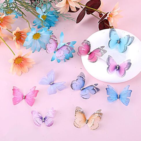 60pcs urganza النسيج الفراشة الفراشات الفراشات للحرف اليدوية الملونة ثلاثية الأبعاد الدانتيل الفراشة 2 طبقة 10 أنماط الديكور الجدار ل DIY حفل زفاف الزفاف الديكور ملابس الزخرفة المنزل in Saudi Arabia