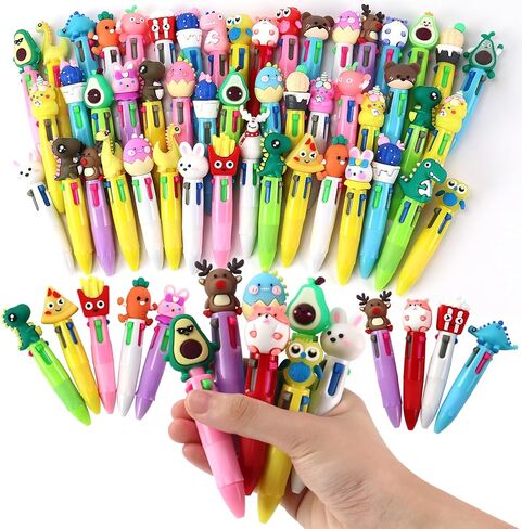 100Pcs 4-in-1 Multicolor Ballpoint Pens All In One Mini Cute Ball Point Pens Bulk for Kids, Kawaii Ballpoint Pen for Birthdays and Boys Girls Parties,Xms Exchange Gift for School Classroom in Kuwait
