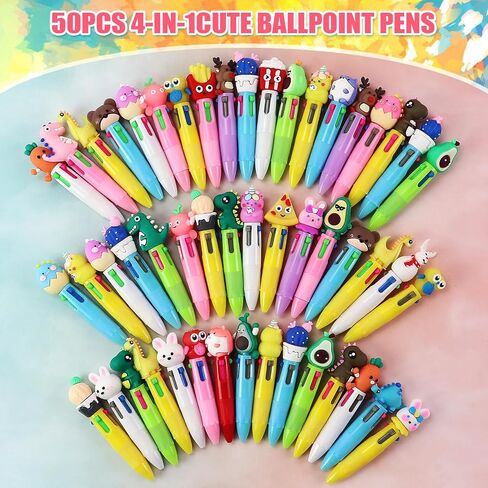100Pcs 4-in-1 Multicolor Ballpoint Pens All In One Mini Cute Ball Point Pens Bulk for Kids, Kawaii Ballpoint Pen for Birthdays and Boys Girls Parties,Xms Exchange Gift for School Classroom in Kuwait