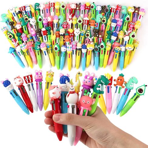 100Pcs 4-in-1 Multicolor Ballpoint Pens All In One Mini Cute Ball Point Pens Bulk for Kids, Kawaii Ballpoint Pen for Birthdays and Boys Girls Parties,Xms Exchange Gift for School Classroom in Kuwait