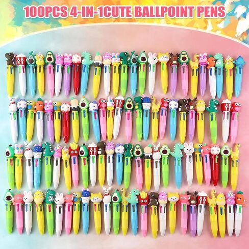 100Pcs 4-in-1 Multicolor Ballpoint Pens All In One Mini Cute Ball Point Pens Bulk for Kids, Kawaii Ballpoint Pen for Birthdays and Boys Girls Parties,Xms Exchange Gift for School Classroom in Kuwait