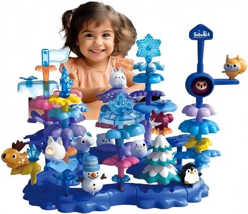 Snow & Ice Garden Stacking Toys for 3 4 5 6 Years Old Toddlers, 40 PCS Creative Construction Building Toys with Storage Bag, Educational STEM Christmas Birthday Easter Gift for Kids Age 3+ in Kuwait