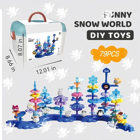 Snow & Ice Garden Stacking Toys for 3 4 5 6 Years Old Toddlers, 40 PCS Creative Construction Building Toys with Storage Bag, Educational STEM Christmas Birthday Easter Gift for Kids Age 3+ in Kuwait