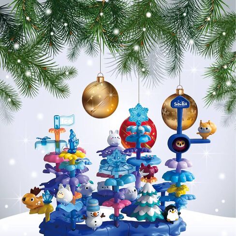 Snow & Ice Garden Stacking Toys for 3 4 5 6 Years Old Toddlers, 40 PCS Creative Construction Building Toys with Storage Bag, Educational STEM Christmas Birthday Easter Gift for Kids Age 3+ in Kuwait
