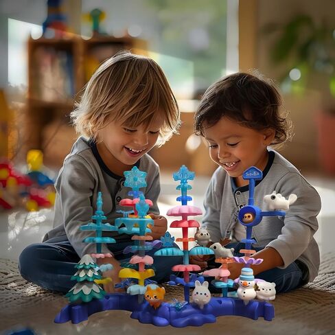 Snow & Ice Garden Stacking Toys for 3 4 5 6 Years Old Toddlers, 40 PCS Creative Construction Building Toys with Storage Bag, Educational STEM Christmas Birthday Easter Gift for Kids Age 3+ in Kuwait