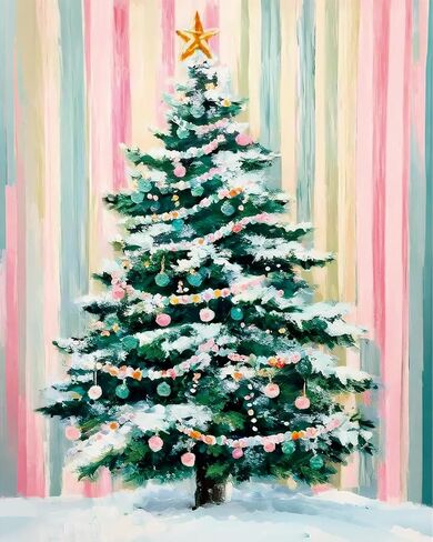Whaline Christmas DIY Painting by Number Kits Unframed Xmas Tree Oil Painting Canvas Acrylic Filling Painting by Number for Home Party Wall Decoration, 16 x 20 Inch in Saudi Arabia