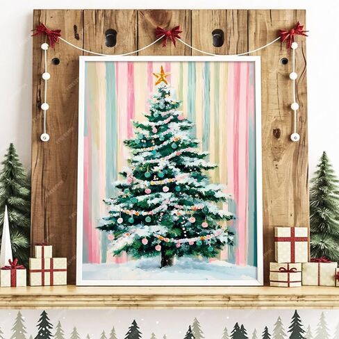 Whaline Christmas DIY Painting by Number Kits Unframed Xmas Tree Oil Painting Canvas Acrylic Filling Painting by Number for Home Party Wall Decoration, 16 x 20 Inch in Saudi Arabia