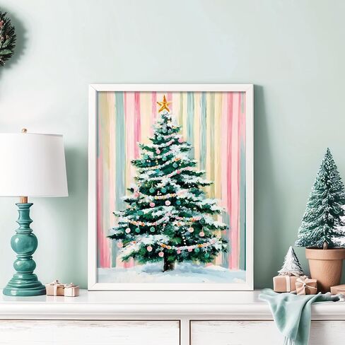 Whaline Christmas DIY Painting by Number Kits Unframed Xmas Tree Oil Painting Canvas Acrylic Filling Painting by Number for Home Party Wall Decoration, 16 x 20 Inch in Saudi Arabia