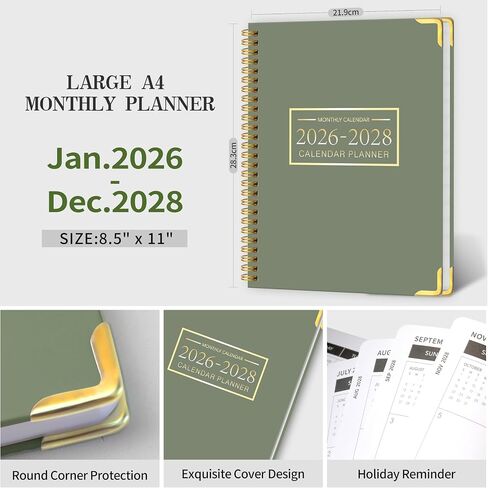 2026-2028 Monthly Planner - 3 Year Monthly Planner 2026-2028, Jan. 2026 - Dec. 2028, 8.5" x 11", 36 Months Calendar Planner with Spiral Bound, Notes Pages, Perfect for School & Office for Women & Men in Saudi Arabia