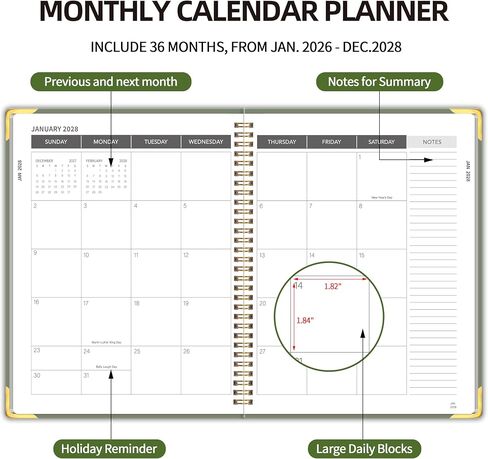 2026-2028 Monthly Planner - 3 Year Monthly Planner 2026-2028, Jan. 2026 - Dec. 2028, 8.5" x 11", 36 Months Calendar Planner with Spiral Bound, Notes Pages, Perfect for School & Office for Women & Men in Saudi Arabia