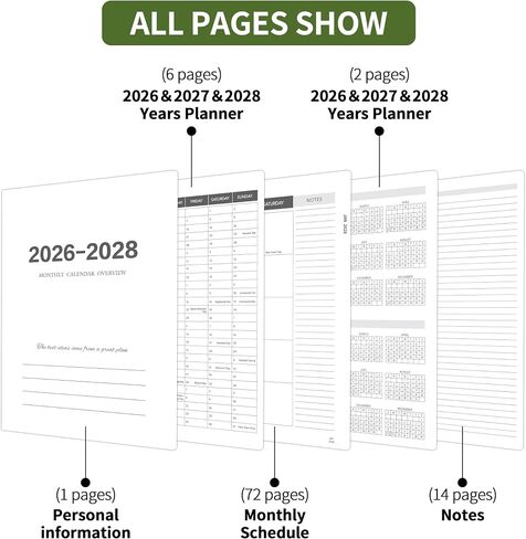 2026-2028 Monthly Planner - 3 Year Monthly Planner 2026-2028, Jan. 2026 - Dec. 2028, 8.5" x 11", 36 Months Calendar Planner with Spiral Bound, Notes Pages, Perfect for School & Office for Women & Men in Saudi Arabia