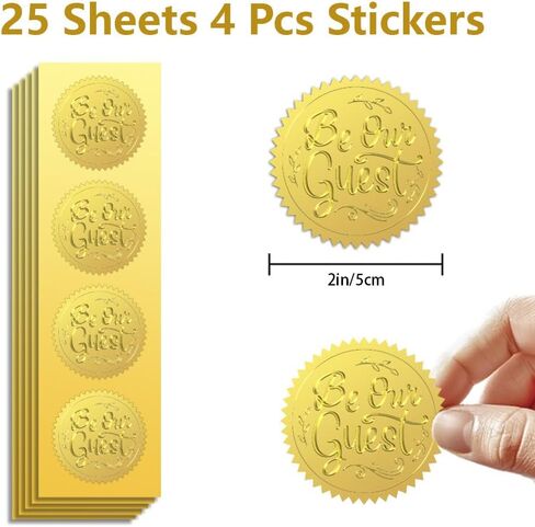 Peacoblue Gold Foil Sticker Seal Embossed Dollar Sign 2 Inch 100Pcs, Self Adhesive Golden Around Embossing Decals for Invitation Certificate Envelope Seal Gift Card Decoration in Saudi Arabia