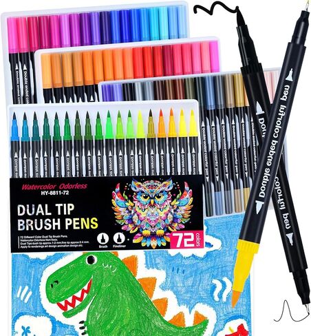 36 Colors Brush & Fine Dual Tip Art Markers Set for Adult Kids Coloring, Dual Tip Colored Pens Markers Quick Drying Without Fading ,Water Based Marker for Calligraphy, Journal ,Doodling,Painting in Kuwait
