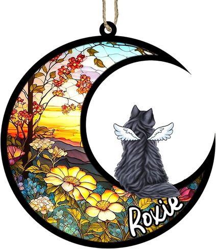 Cat Memorial Suncatcher - Custom Calico 02 Name ، Cathe Close Light Catcher ، مخصصة مع Date Date Cat Wing Breeds Suncatcher ، وفقدان هدية تعاطف الحيوانات الأليفة in Saudi Arabia