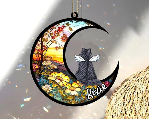 Cat Memorial Suncatcher - Custom Calico 02 Name ، Cathe Close Light Catcher ، مخصصة مع Date Date Cat Wing Breeds Suncatcher ، وفقدان هدية تعاطف الحيوانات الأليفة in Saudi Arabia