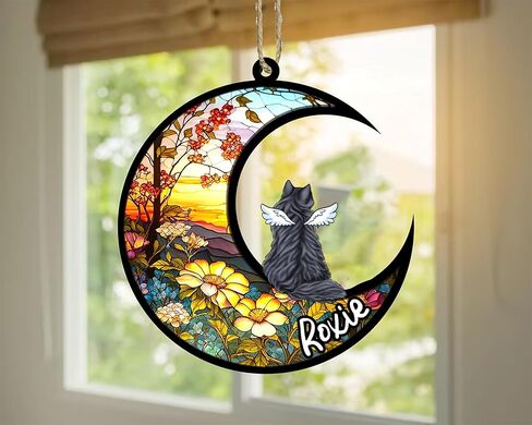 Cat Memorial Suncatcher - Custom Calico 02 Name ، Cathe Close Light Catcher ، مخصصة مع Date Date Cat Wing Breeds Suncatcher ، وفقدان هدية تعاطف الحيوانات الأليفة in Saudi Arabia