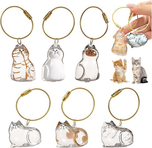 6 Pcs Cat Fur Keepsake Keyring,1.7in Pet Memorial Keyring, Fur Keepsake Capsule Pendant Cute,Cats Shaped Souvenir Bottle Box,Pet Memorial Gifts For Pet Lovers Memorials & Tombstones in Saudi Arabia
