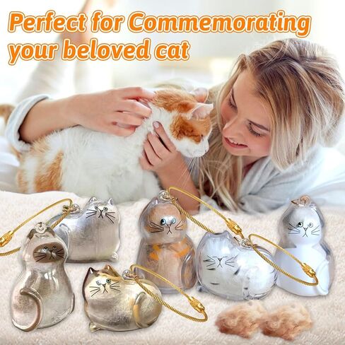 6 Pcs Cat Fur Keepsake Keyring,1.7in Pet Memorial Keyring, Fur Keepsake Capsule Pendant Cute,Cats Shaped Souvenir Bottle Box,Pet Memorial Gifts For Pet Lovers Memorials & Tombstones in Saudi Arabia