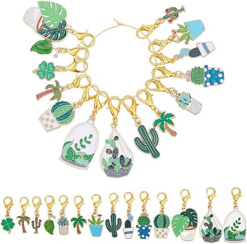 HOBBIESAY 28Pcs 14 Styles Enamel Alloy Crochet Stitch Marker Cute Cactus Potted Plants Removable Crochet Stitch Marker Charms with Lobster Claw Clasps for Crocheting Knitting Quilting Supplies in Saudi Arabia