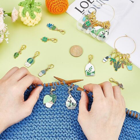 HOBBIESAY 28Pcs 14 Styles Enamel Alloy Crochet Stitch Marker Cute Cactus Potted Plants Removable Crochet Stitch Marker Charms with Lobster Claw Clasps for Crocheting Knitting Quilting Supplies in Saudi Arabia