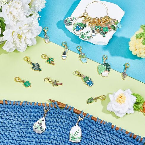 HOBBIESAY 28Pcs 14 Styles Enamel Alloy Crochet Stitch Marker Cute Cactus Potted Plants Removable Crochet Stitch Marker Charms with Lobster Claw Clasps for Crocheting Knitting Quilting Supplies in Saudi Arabia