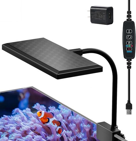 Clip-on Aquarium Light 8w (3 Timers, 3 Modes, 10 Dimming, Split Power) for Coral, Reef, Saltwater Fish, Algae Scrubber Nano/Mini/Pico/Refugium Tank,1-10Gallon(5-12in) Aquarium in Saudi Arabia
