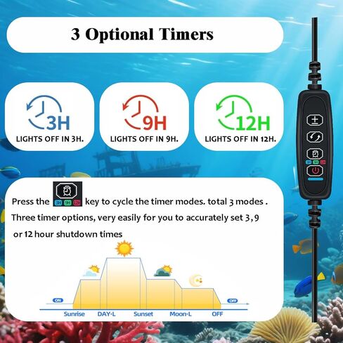 Clip-on Aquarium Light 8w (3 Timers, 3 Modes, 10 Dimming, Split Power) for Coral, Reef, Saltwater Fish, Algae Scrubber Nano/Mini/Pico/Refugium Tank,1-10Gallon(5-12in) Aquarium in Saudi Arabia
