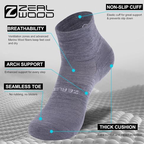 ZEAL WOOD 3 Pairs Mens Womens Merino Wool Ankle Athletic Socks Low Cut Running Golf Tennis Hiking Socks Quarter in Kuwait